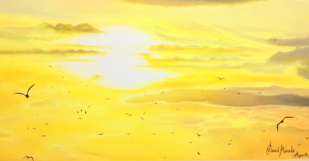Pintura de David Marcelo de un cielo amarillo